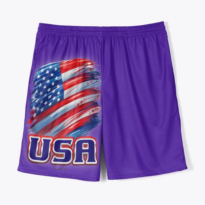 All-Over USA Flag Print Jersey Shorts